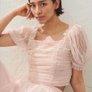 HM Cropped Top in Patterned Mesh with Short Puffed sleeves in M